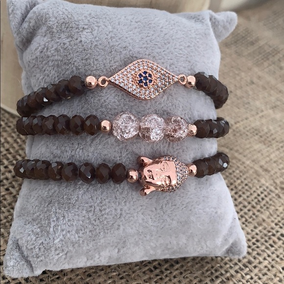 Rose Chocolate Buddha Bracelet Set - Picture 3 of 6